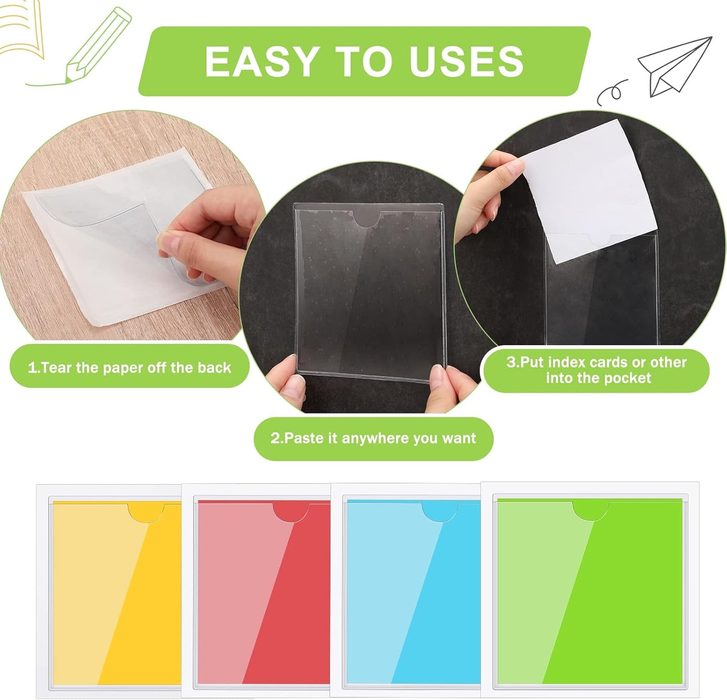 30 Pack Self-Adhesive Index Card Pockets with Top Open for Loading - Ideal Index Card Holder for Organizing and Protecting - Crystal Clear Plastic(6 x 6 Inches)