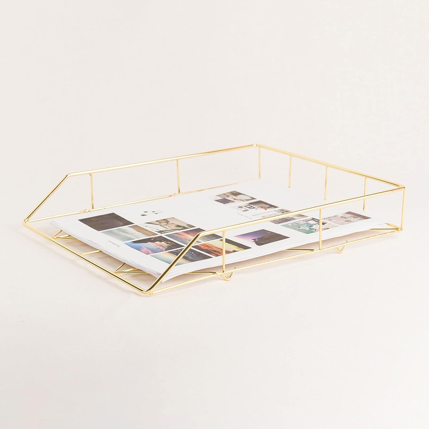 U Brands Desktop Letter Tray, Wire Metal, Gold
