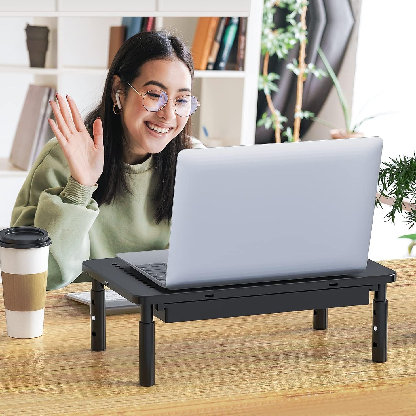 WALI Dual Monitor Stand with Storage, Desk Monitor Riser 3 Height Adjustable, Laptop Riser with Airflow Vents, Desk Organizer for Computer, Laptop, Printer, Notebook (STT003D-2B), 2 Pack, Black