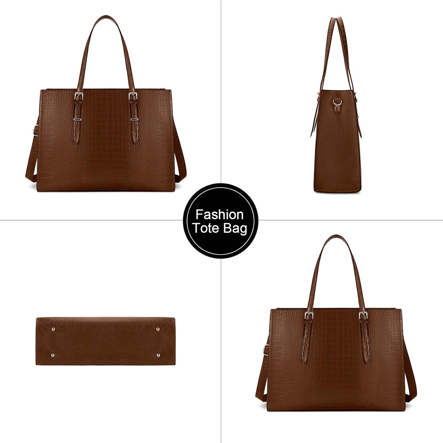 Laptop Bag for Women 15.6 Inch Laptop Tote Bag Leather Classy Computer Briefcase for Work Waterproof Handbag Professional Shoulder Bag Women Business Office Bag Large Capacity Coffee