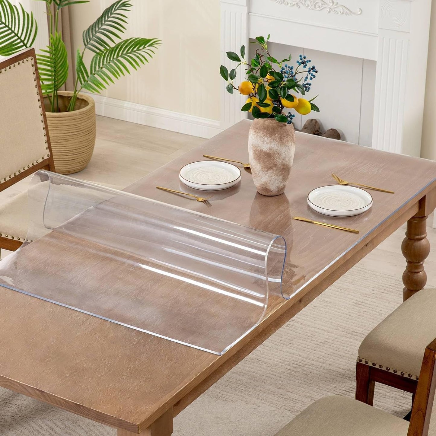 23.6 x 63 Inch Clear Table Cover Protector, 2mm Thick Clear Table Protector for Dining Room Table, Plastic Table Cover, Waterproof Table Pad for Kitchen, Office
