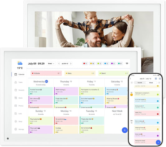 10.1 Inch WiFi Digital Calendar, Smart Touchscreen Interactive Display for Family Schedules Chore Chart, Meal Planner, To Do List, Smart Sync Switchable Digital Photo Frame w/Desk Stand