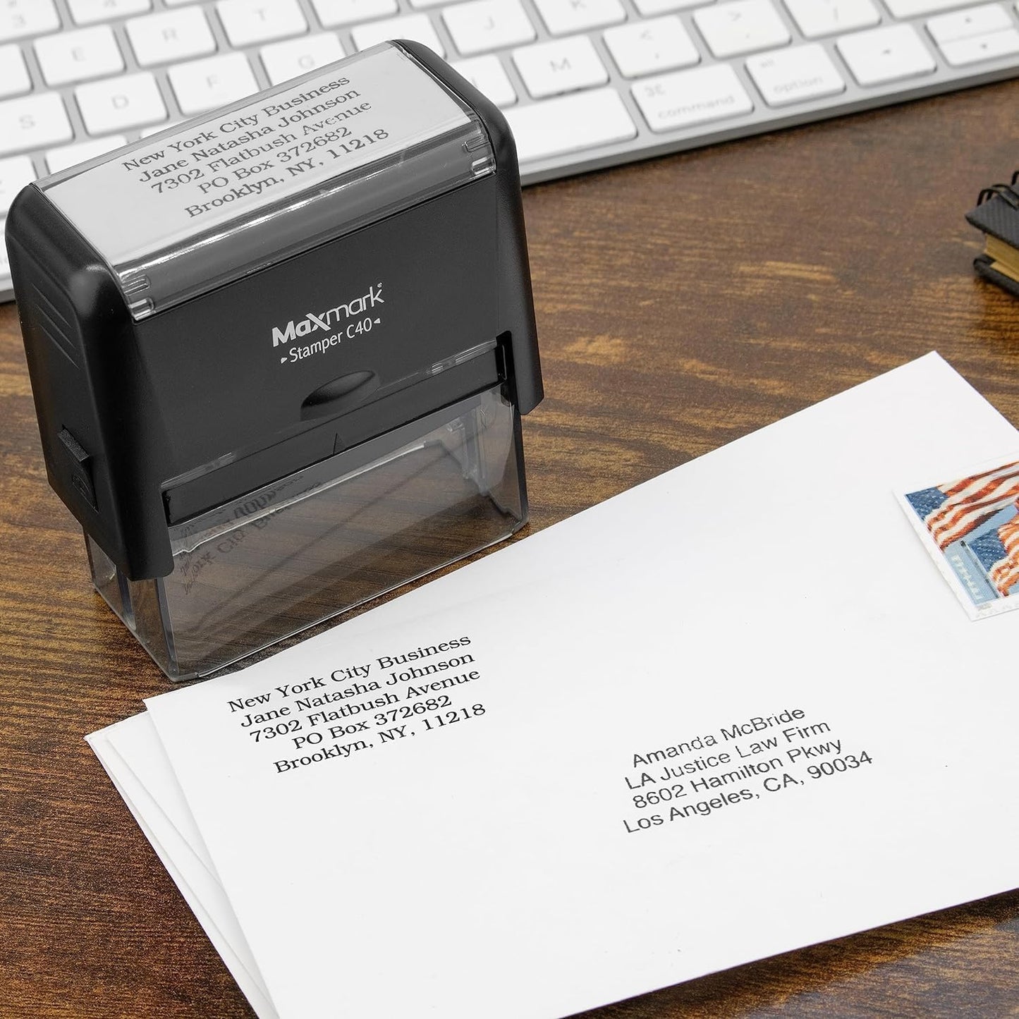 MaxMark Customized Self Inking Stamp - Up to 2 Lines of Text - Small & Wide Size - Choose from 15 Ink Colors