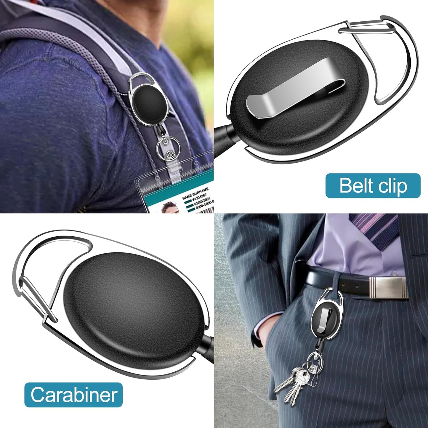 60 Pack Retractable ID Badge Holder Badge Reel with Carabiner and Belt Clip Badge Reels Retractable with Key Chain for Office Worker Doctor Nurse, Assorted Color