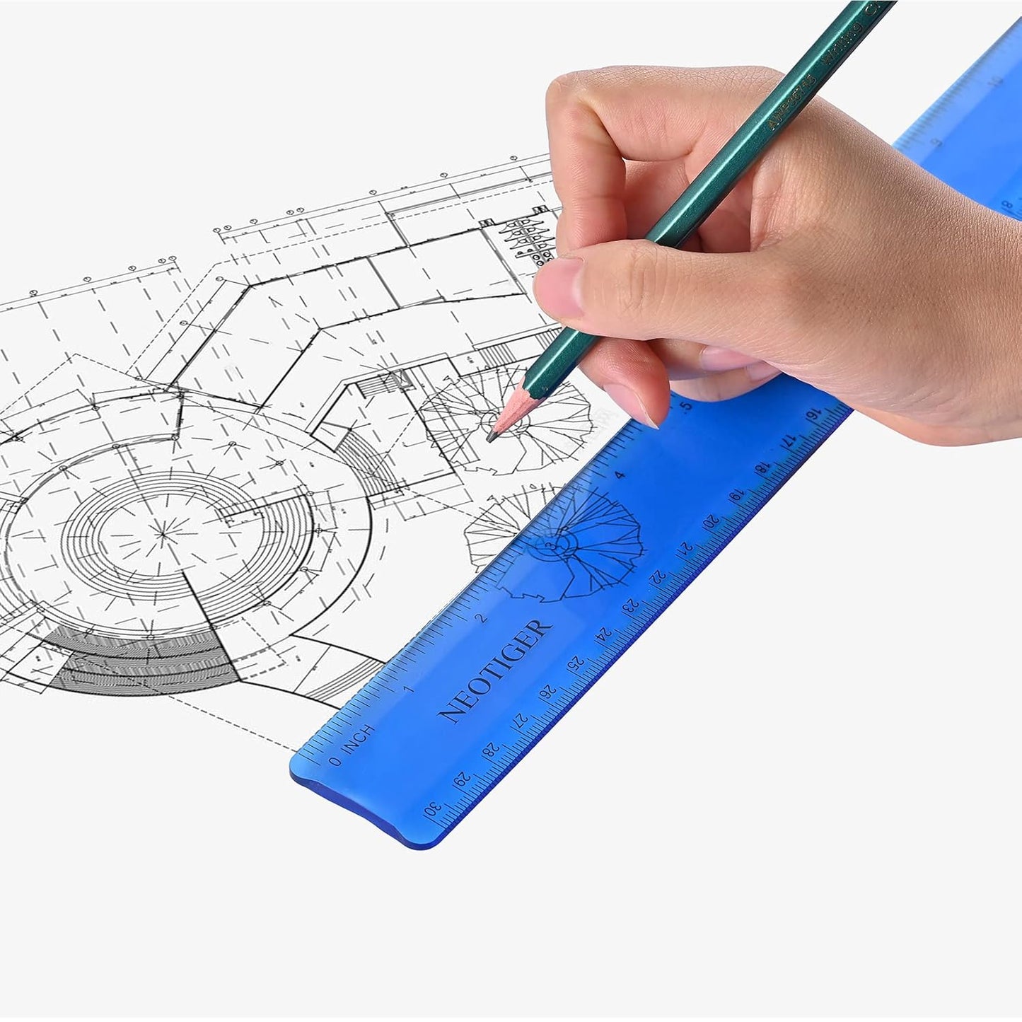 Flexible Shatterproof Bendable Unbreakable Safe Soft Transparent Clear Plastic Straight Flat Ruler, 30 cm/12 inch. Set of 2, Clear and Blue, for Home, School, Office, for Kids and Adults