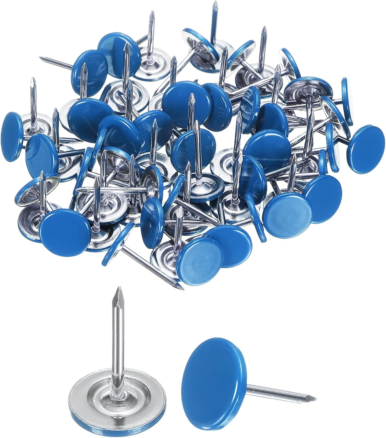 uxcell 120Pcs Push Pins, 11mmx17mm Round Flat Head Decorative Thumb Tacks Upholstery Tacks for Cork Board Office Wall Hangings, Blue