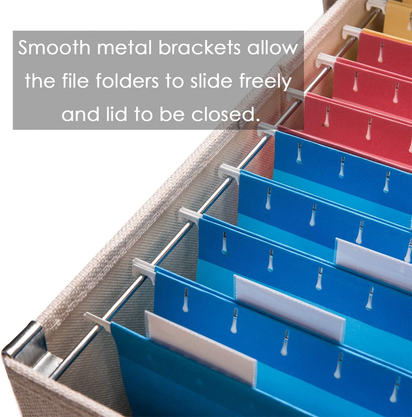 PRANDOM File Organizer Box - Set of 4 Collapsible Decorative Linen Filing Storage Hanging File Folders with Lids Office Cabinet Letter Size Light Grey (14x9.3x10.8 inch)