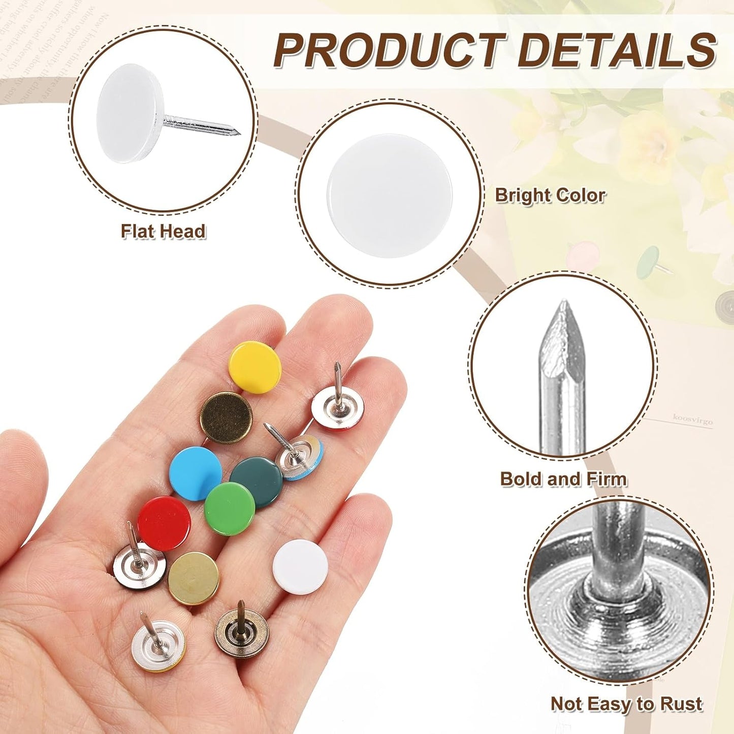 uxcell 100Pcs Upholstery Tacks, 11mmx17mm Flat Head Thumb Tack Decorative Furniture Nails Push Pins for Furniture Sofa Headboards, White