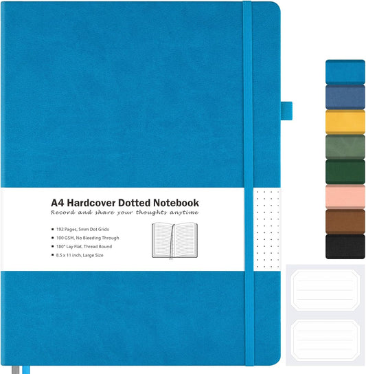 Dotted Journal, Hardcover Notebook 8.5 x 11, Dot Grid Notebook Journal for Women, Men, Large Leather Journals for Writing, Bullet, No Bleed Thick Paper, A4 Notebooks for Work, School, Notes, Navy