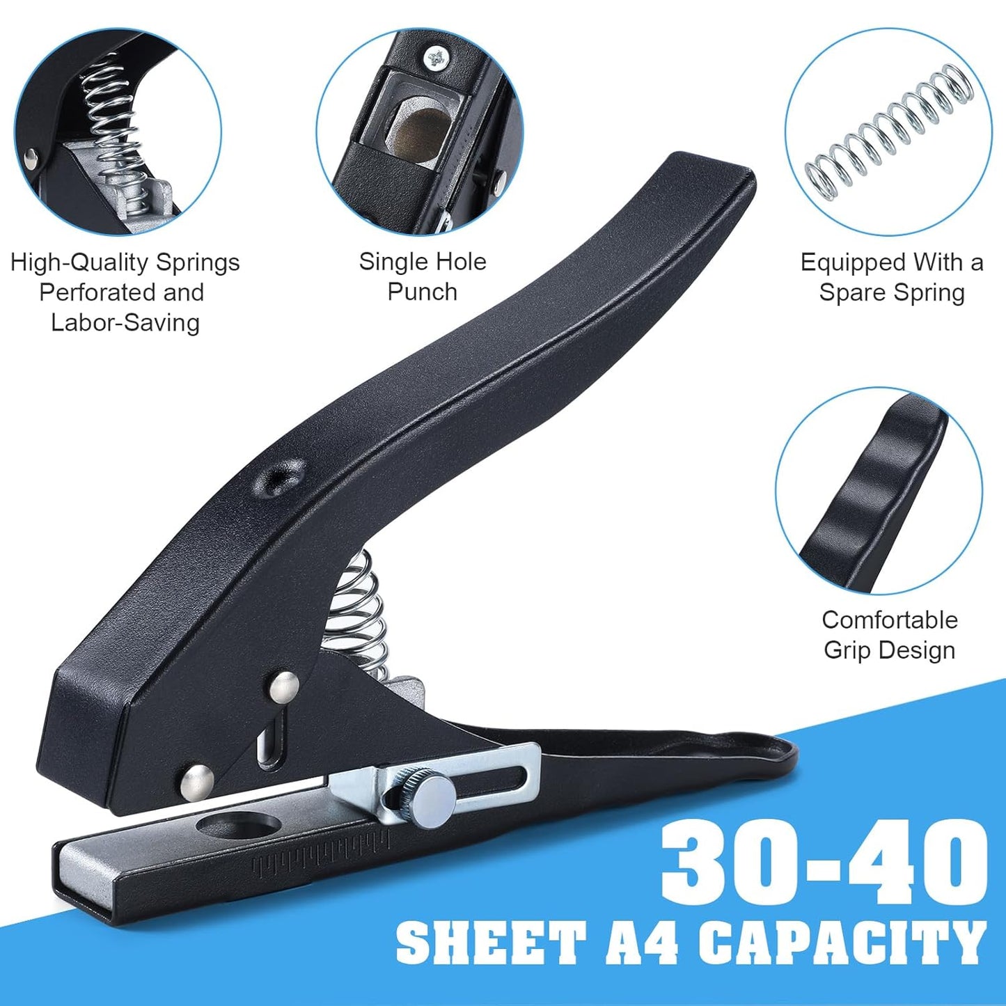 Hole Punch,Heavy Duty Hole Puncher Single,Paper Punch Portable Hand Held Long Hole Punch for Paper Cards Plastic Cardboard (10MM)