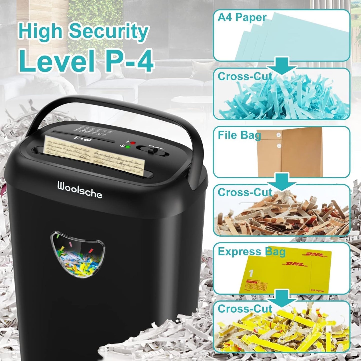 Paper Shredder,14-Sheet Cross Cut with 6.6-Gallon Basket, High Security Level P-4,3-Mode Design Shred Card/CD/Staple/Clip for Office