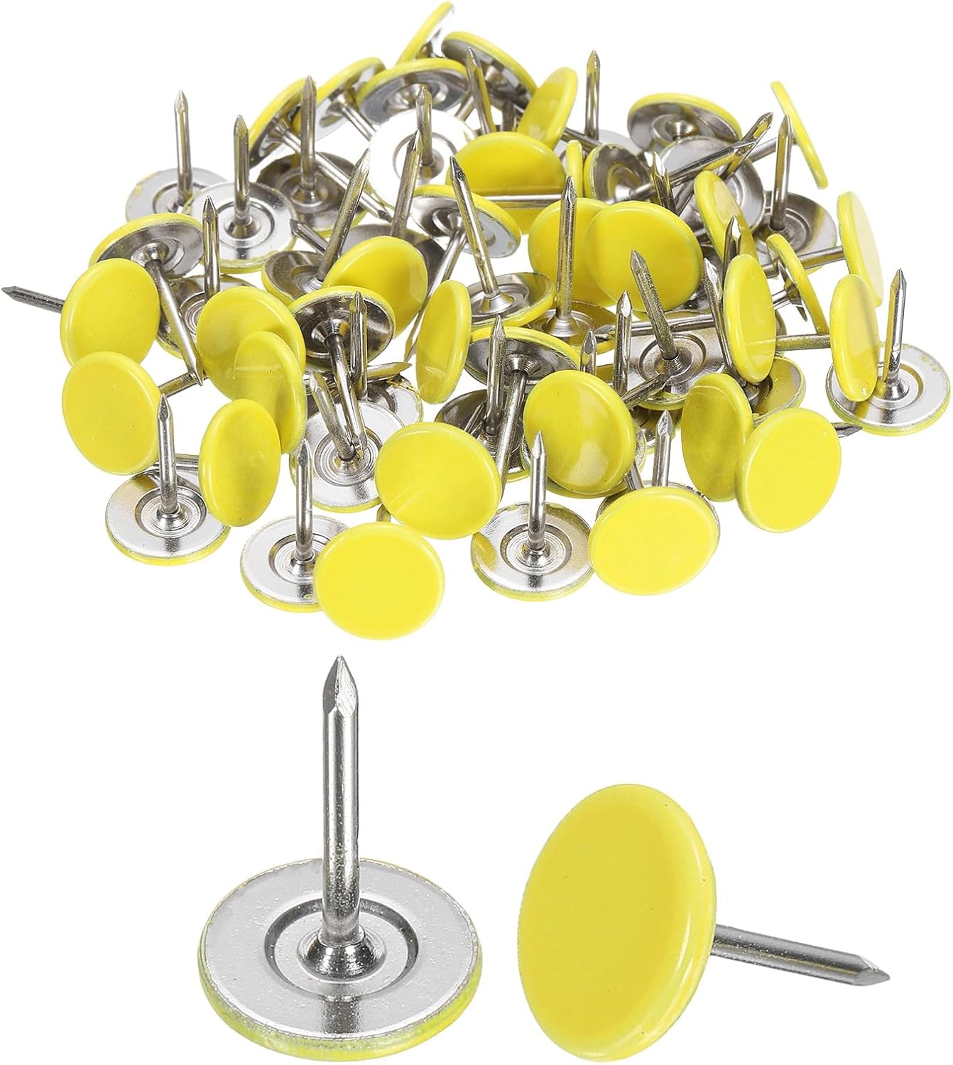 uxcell 100Pcs Upholstery Tacks, 11mmx15mm Flat Head Thumb Tack Decorative Furniture Nails Push Pins for Furniture Sofa Headboards, Light Yellow