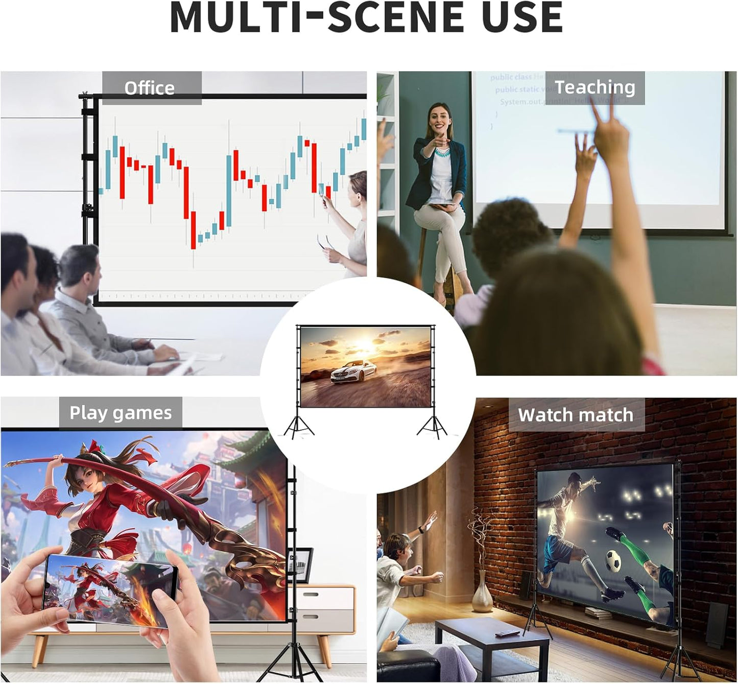 TOWOND Projector Screen and Stand, 100 inch Projection Screen Outdoor Indoor, Portable 16:9 4K HD Rear Front Movie Screen with Carry Bag Wrinkle-Free Design for Home Theater Backyard Cinema