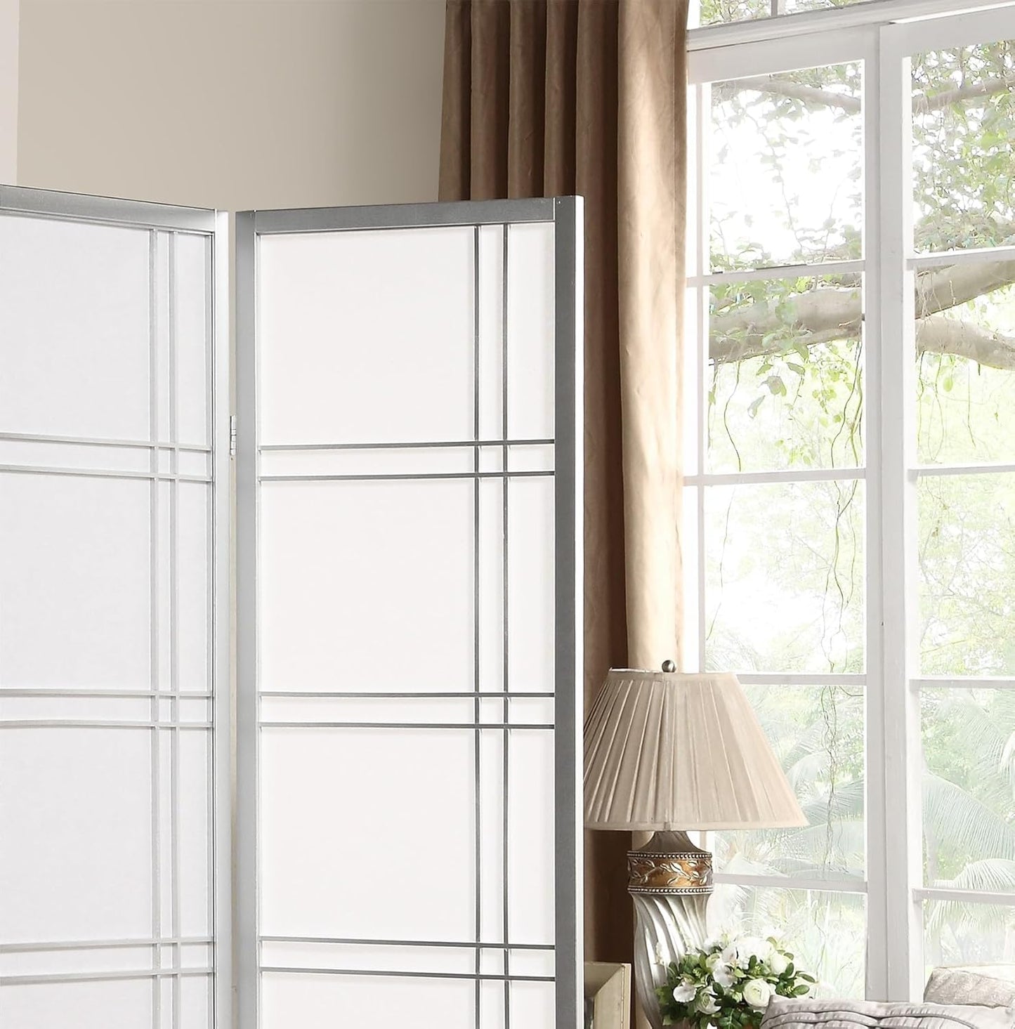 NicBex Room Divider 4 Panel Room Dividers with Paper-Looking Partition Room Dividers and Folding Privacy Screens Wall Divider for Home, Office, Room Separation,72" W x 1" D x 70" H, Silver