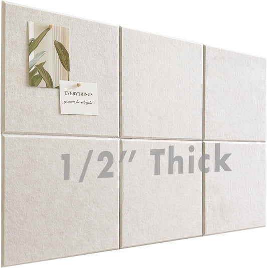 Large Cork Board for Office Wall Decor,36"x24"-6 Pack Felt Wall Tiles with Safe Removable Adhesive Tabs, 1/2" Thick, Felt Bulletin Board Pin Board Cork Boards for Walls - Oatmeal