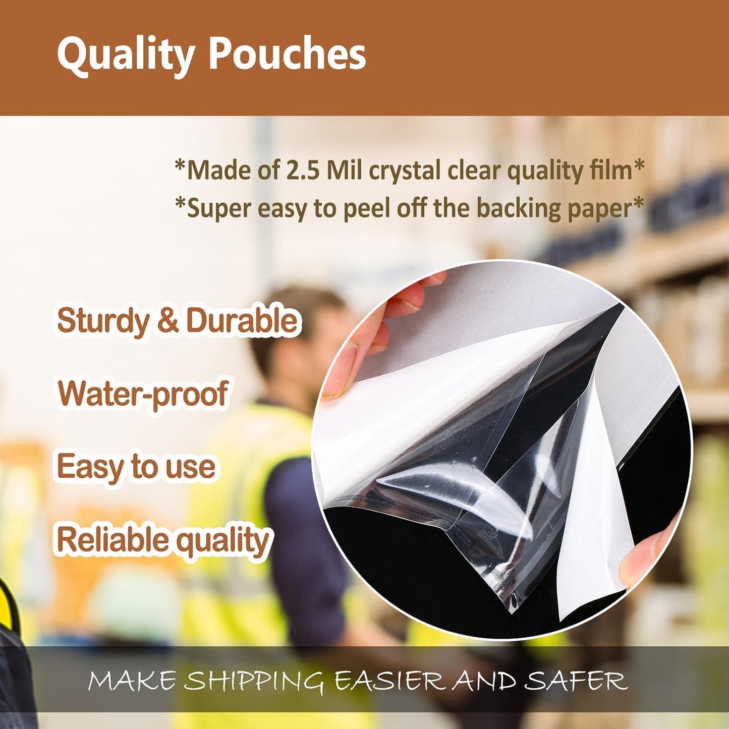 BEUYI 2.5 Mil Premium 7"x10" Clear Adhesive Shipping Label Pouches, Packing List Envelopes, Sturdy Plastic Shipping Documents Sleeves/Protector (100 Pack)