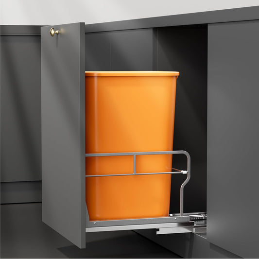 YJHome Pull Out Trash Can Under Cabinet with Soft-Close Slides, Garbage Can Not Included, Cabinet Trash Can Pull Out Kit with Door Mounting Kit, Requires Minimum Cabinets Opening 12" W X 18" D
