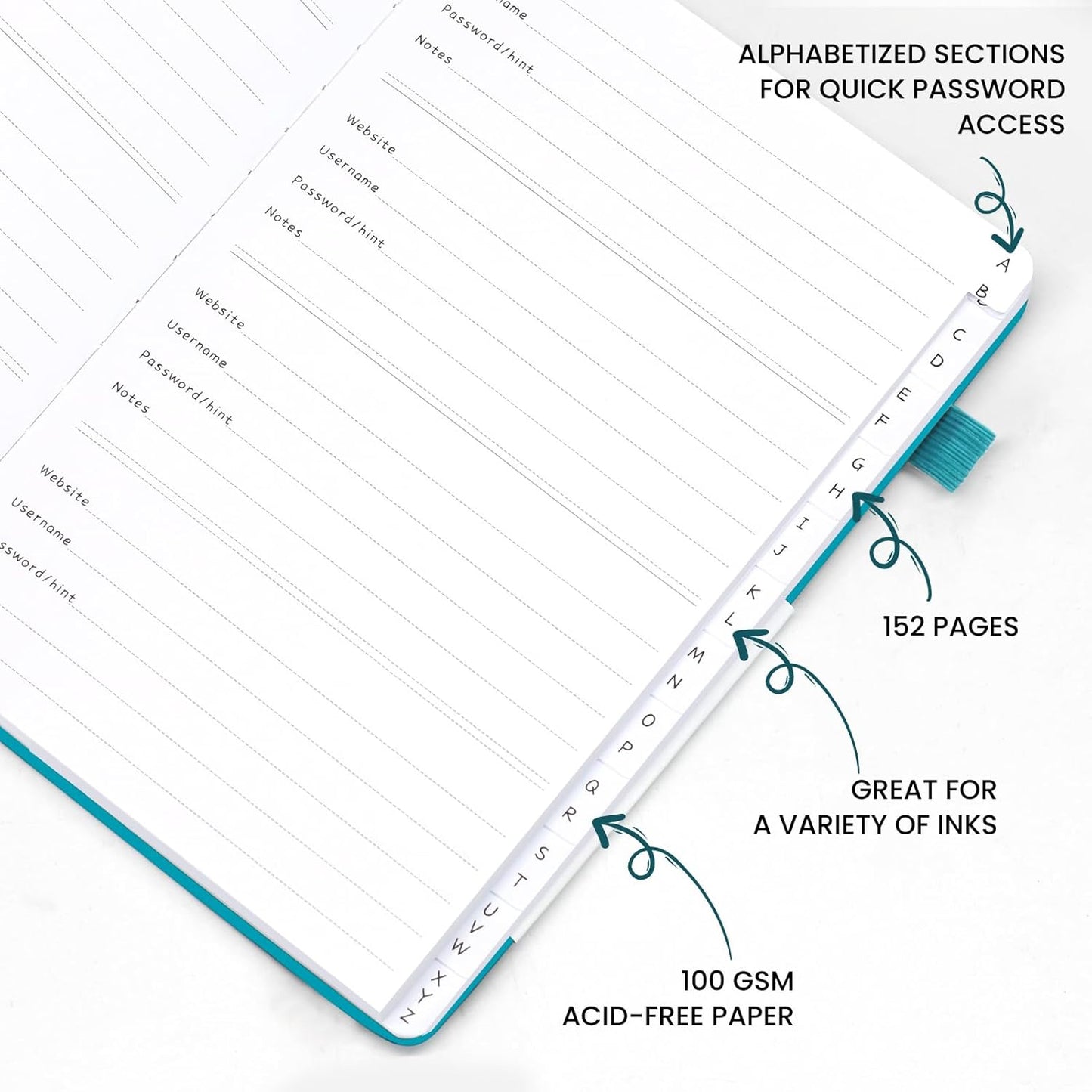 Password Book with Alphabetical Tabs, Hardcover Password Keeper, Size 4.4''x 6.1'' Password Notebook for Saving Internet Login, Username, Password Organizer for Computer & Website Logins,