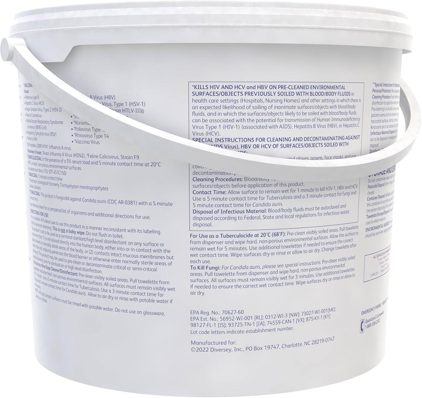 Oxivir Diversey Tb 5627427 Ready-to-Use Disinfectant Cleaning Wipes, Accelerated Hydrogen Peroxide, 11x12-Inch Extra Large Sheets, 160-Wipes, 1-Bucket
