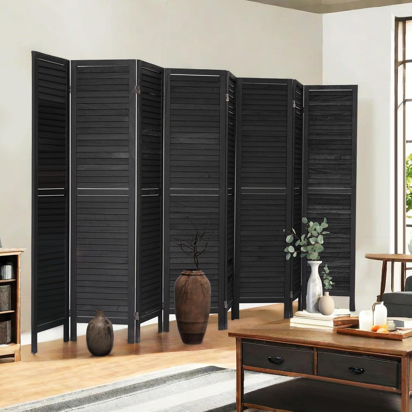 NicBex 8 Panel Room Divider,5.6FT Wood Room Dividers,Folding Privacy Screens Portable Freestanding Partition Wall Dividers for Room Separation,Home Bedroom Office,Black