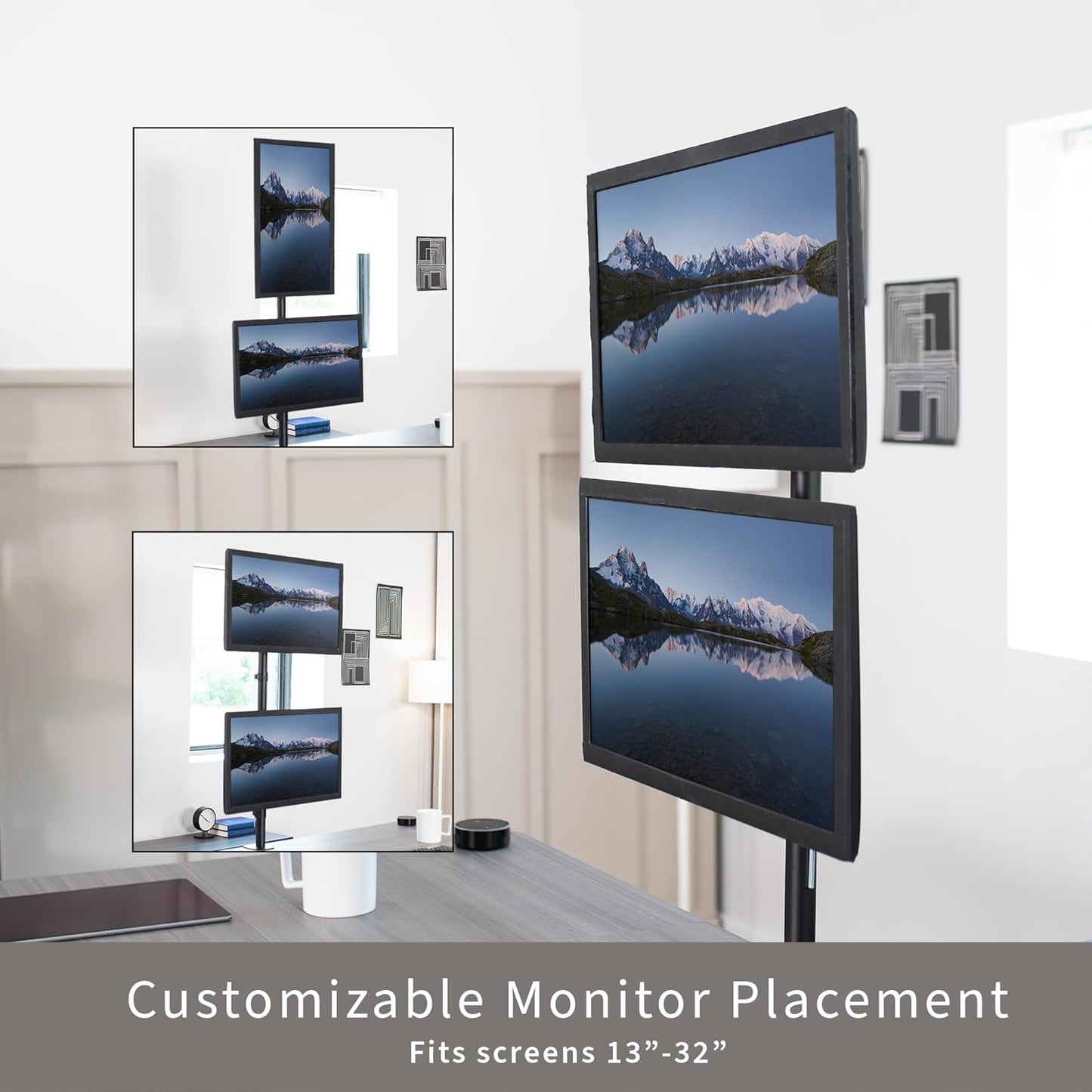 VIVO Dual Vertically Stacked Monitor Desk Mount, Extra Tall Adjustable Stand for 2 Ultrawides up to 34 inches, 22 lbs Capacity, Black, STAND-V002T