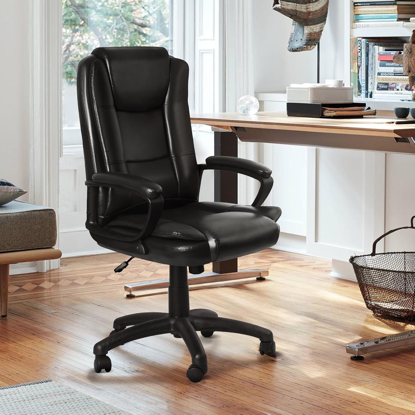OFIKA Home Office Chair, 400LBS Big and Tall Computer Chair Heavy Duty Design, Ergonomic High Back Cushion Lumbar Back Support, Adjustable Executive Leather with Armrest