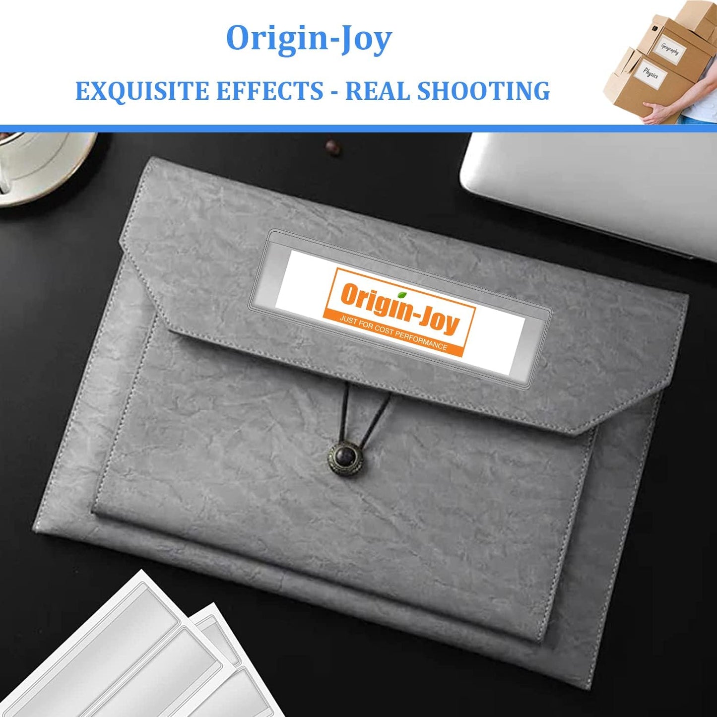 Origin-Joy 35 PCS Self Adhesive Index Card Pockets with Top Open, Clear Plastic Label Holder for Cards of Note, Library and Business, Adhesive Label Pockets & Card Holder (2.75 x 3.5 inch)