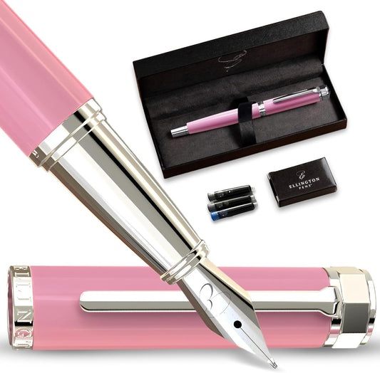 Luxury Fountain Pen Set- Fountain Pens for Writing - Smooth Medium Nib - Includes Refillable Ink Converter, 3 Ink Cartridges [Black & Blue], Gift Box - Elegant Calligraphy