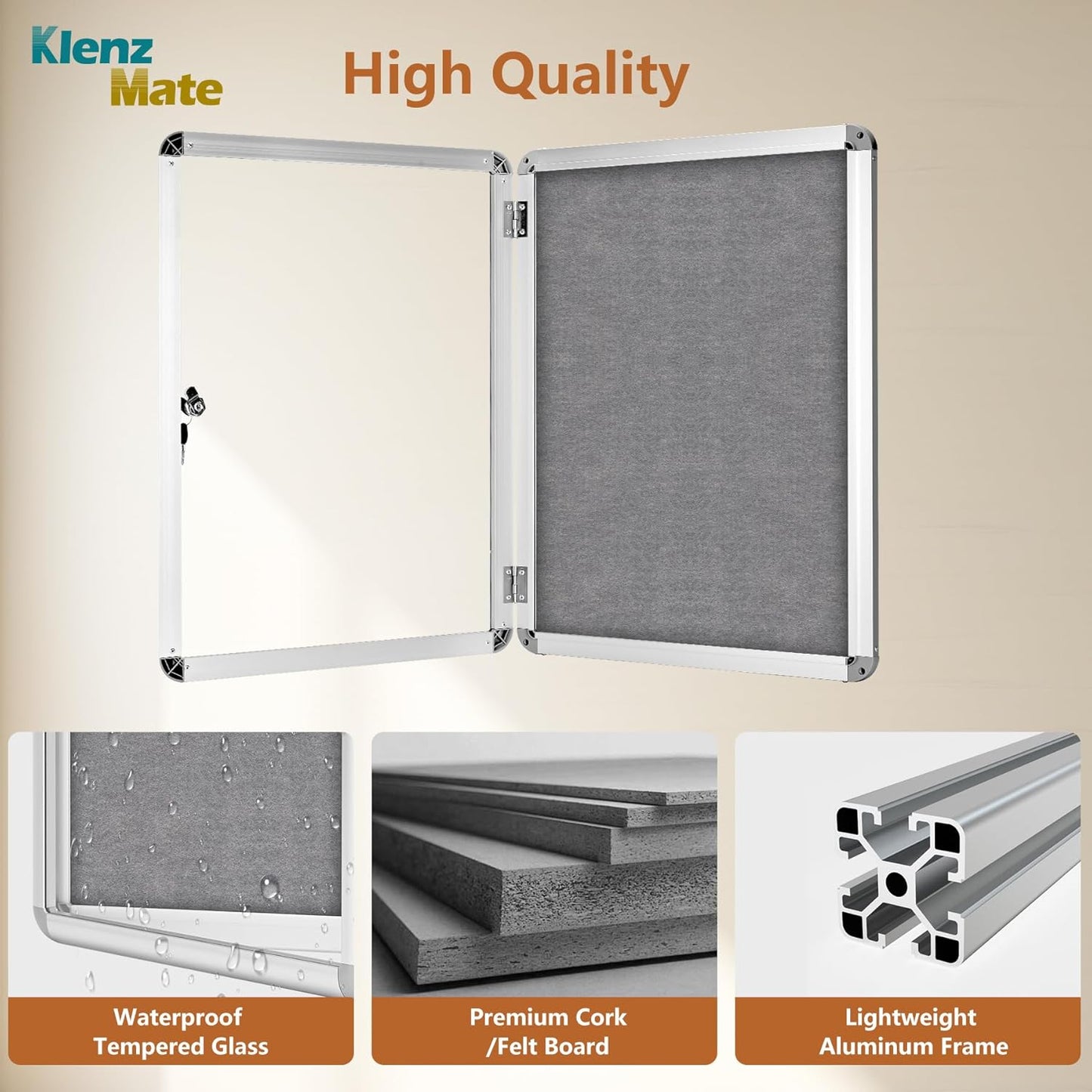 24"x18" Enclosed Bulletin Board Tamper-Proof Dispaly Case,Grey Fabric&Aluminium Frame,Shatter Resistant Lockable Bulletin Board with Clear Acrylic Door for School,Office,Mall,Community,Hospital,Church