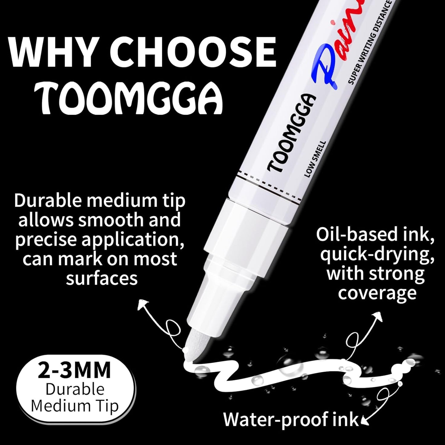 Black Paint Pens Permanent Paint Markers - 12 Pack Oil Based Marking Pens, Medium Point, Quick Drying and Waterproof for Rock Painting Car Tyre Metal, Plastic, Canvas, Wood