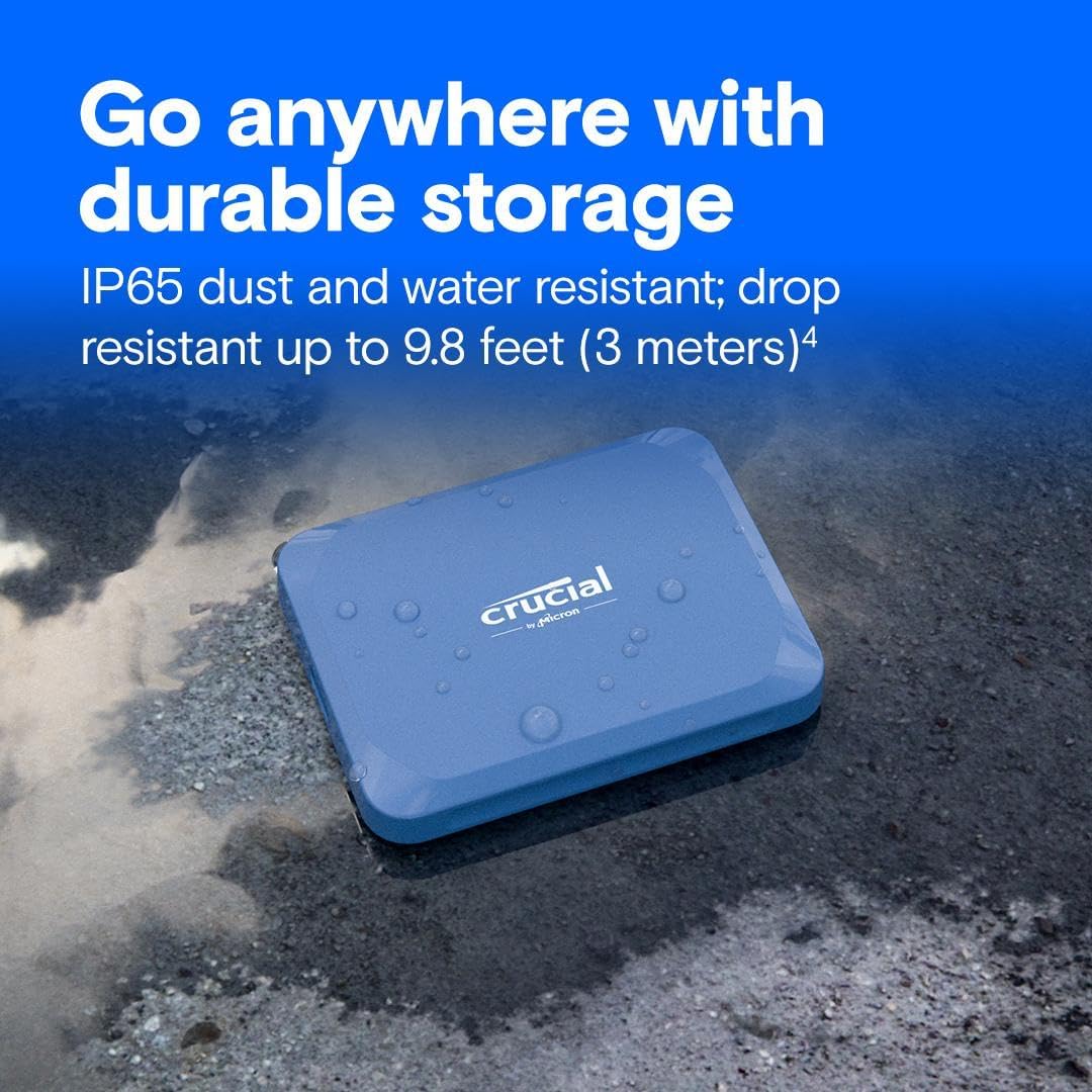 Crucial X10 1TB Portable SSD, Up to 2,100MB/s, USB 3.2 USB-C, External Solid State Drive, Compatible with Windows, Mac & Android, Durable Storage for Games, Photos & Files, Blue - CT1000X10SSD9-02