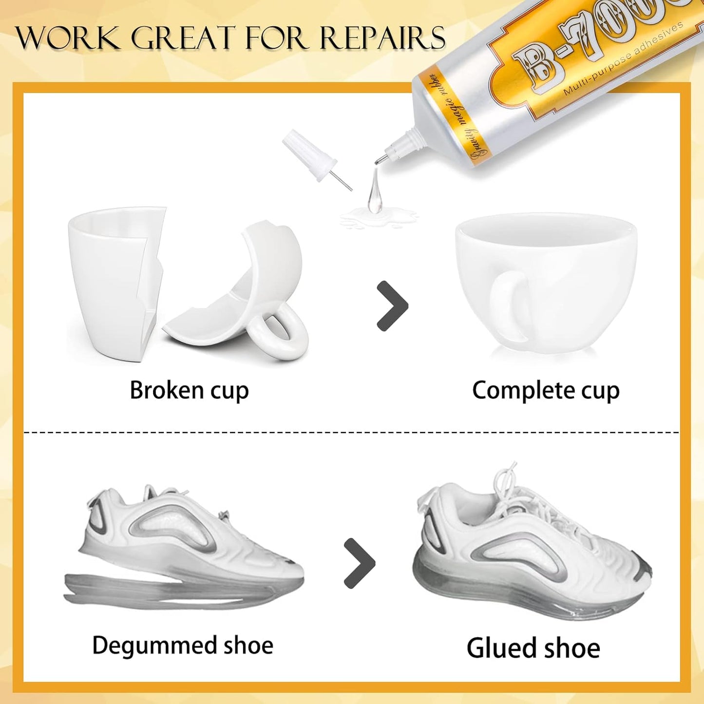B7000 Rhinestone Jewelry Glue Clear, B-7000 Glue 3.7 fl oz Upgrade Multi-Function Adhesive Super Glue with Cap & Precision Tip for Repair, Small Hobby Models, Metal Stone Crafts, Fabric, Shoes(110ML)