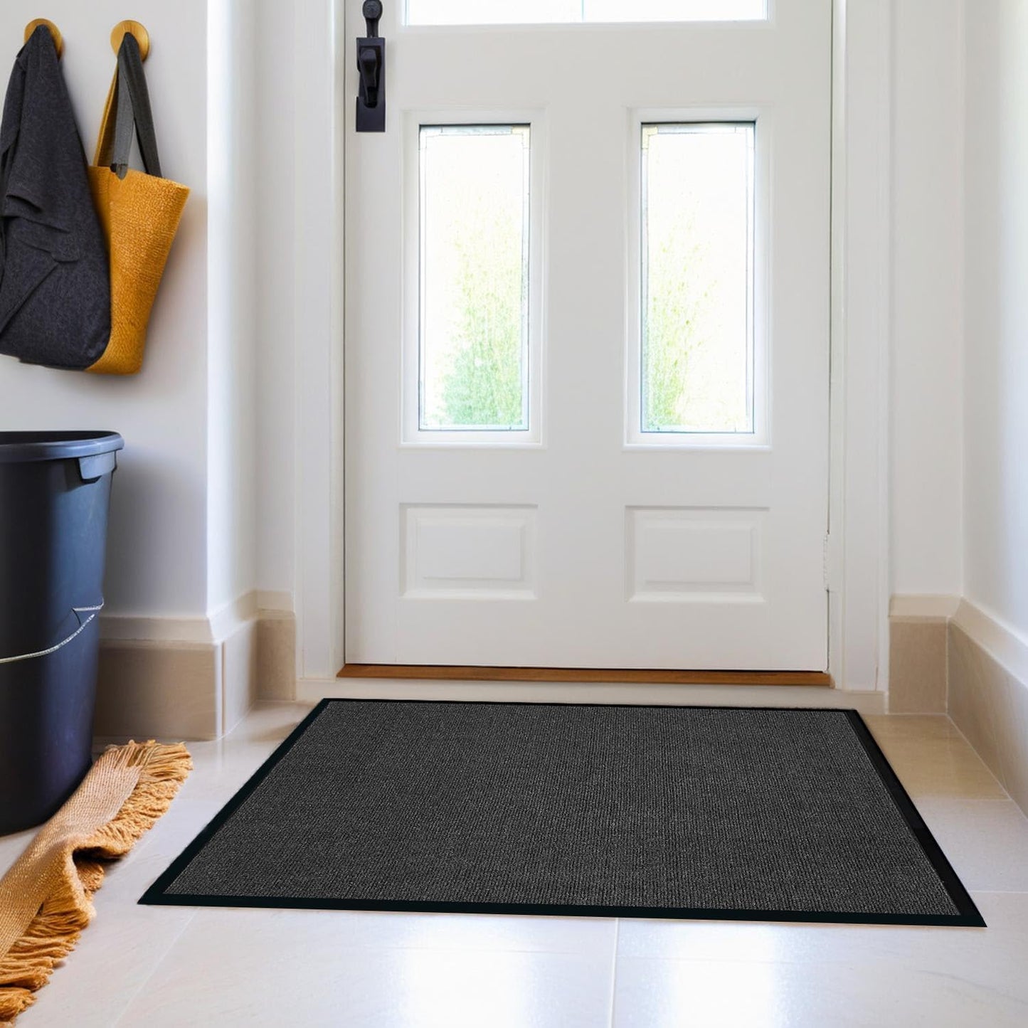 Door Floor Entrance Mat 3x4Ft Brush Step Entrance Rug with Striped Pattern&Rubber Border Indoor Outdoor Low Profile Rubber Entry Carpet Mat for Hallway,Home,High Traffic Area,Black