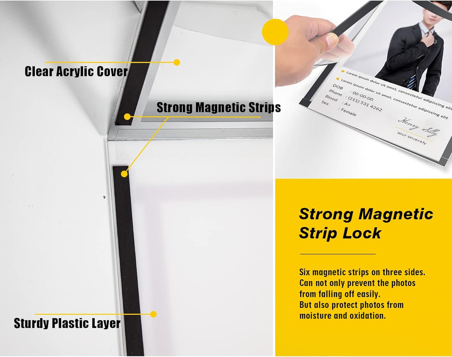 Acrylic Magnetic Sign Holder, Easy-Opening 11 x 17 Wall Mount Display Frames, Self Adhesive Back Plastic Clear Document Frame, Horizontal & Vertical Display (Black, 12Pack)
