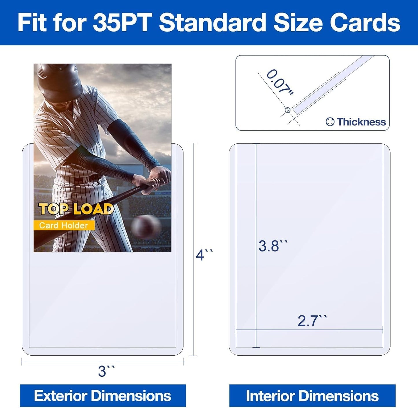 200 Count Topload Card Holder, Sooez 35PT Topload Card Protector, 3" x 4" Hard Plastic Card Sleeves, Baseball Card Protector, Rigid Toploading Card Case for Collectible Trading Sports Cards