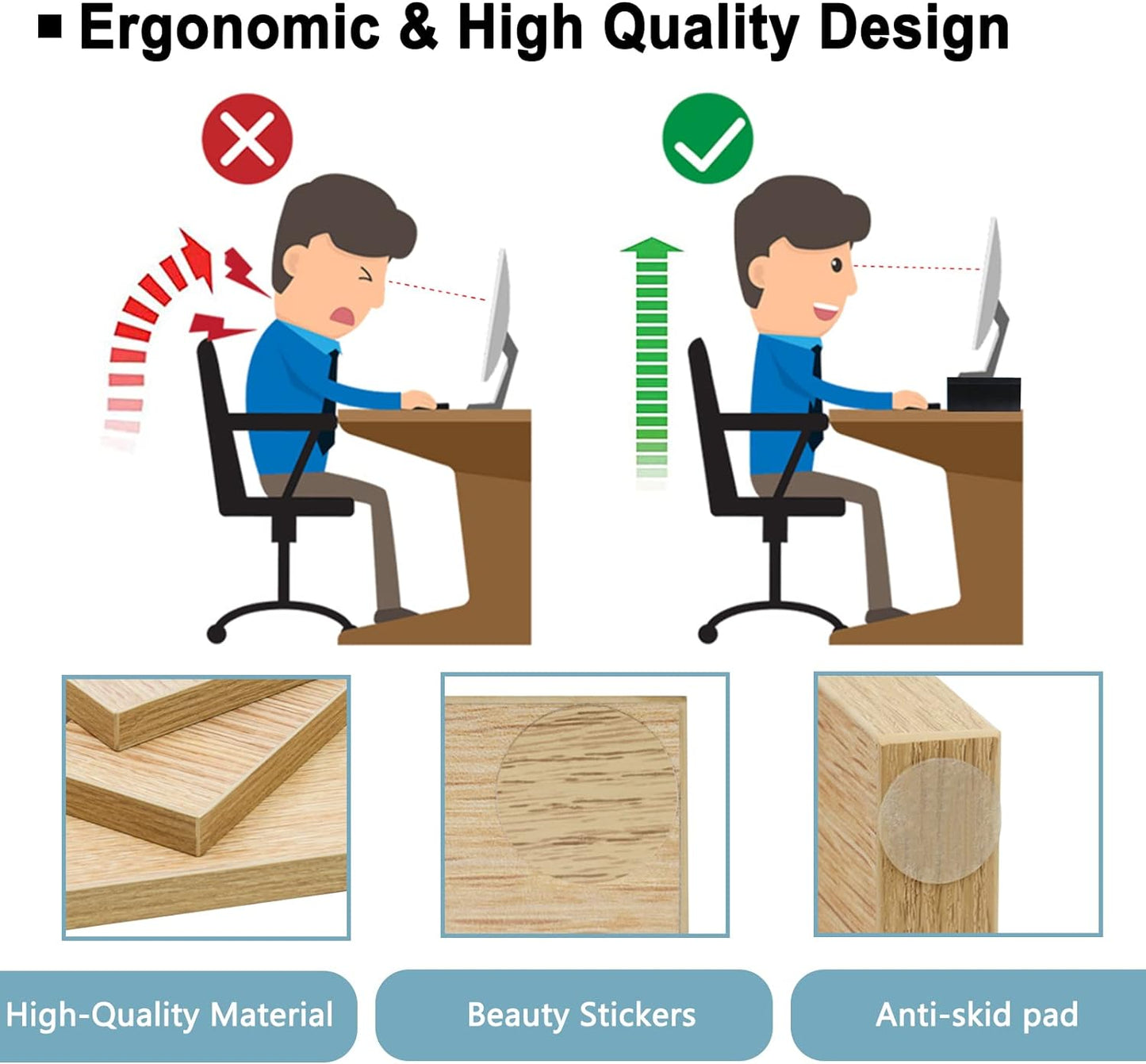 TEAMIX 2 Pack Monitor Stand Riser-20 inch, Wooden Desktop Riser for TV/PC/Laptop/Printer, Cozy Monitor Riser with Storage, Computer Stand Space-Saving