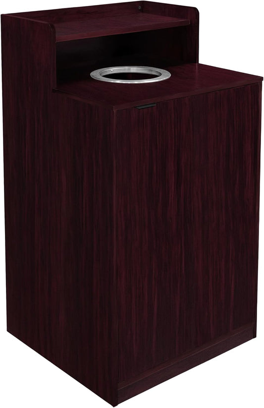Flash Furniture Dell Trash Can Enclosure with Tray Shelf and 8" Drop Hole, Commercial Grade Trash Receptacle for 32 Gallon Round Cans, Swing Door Access, Mahogany