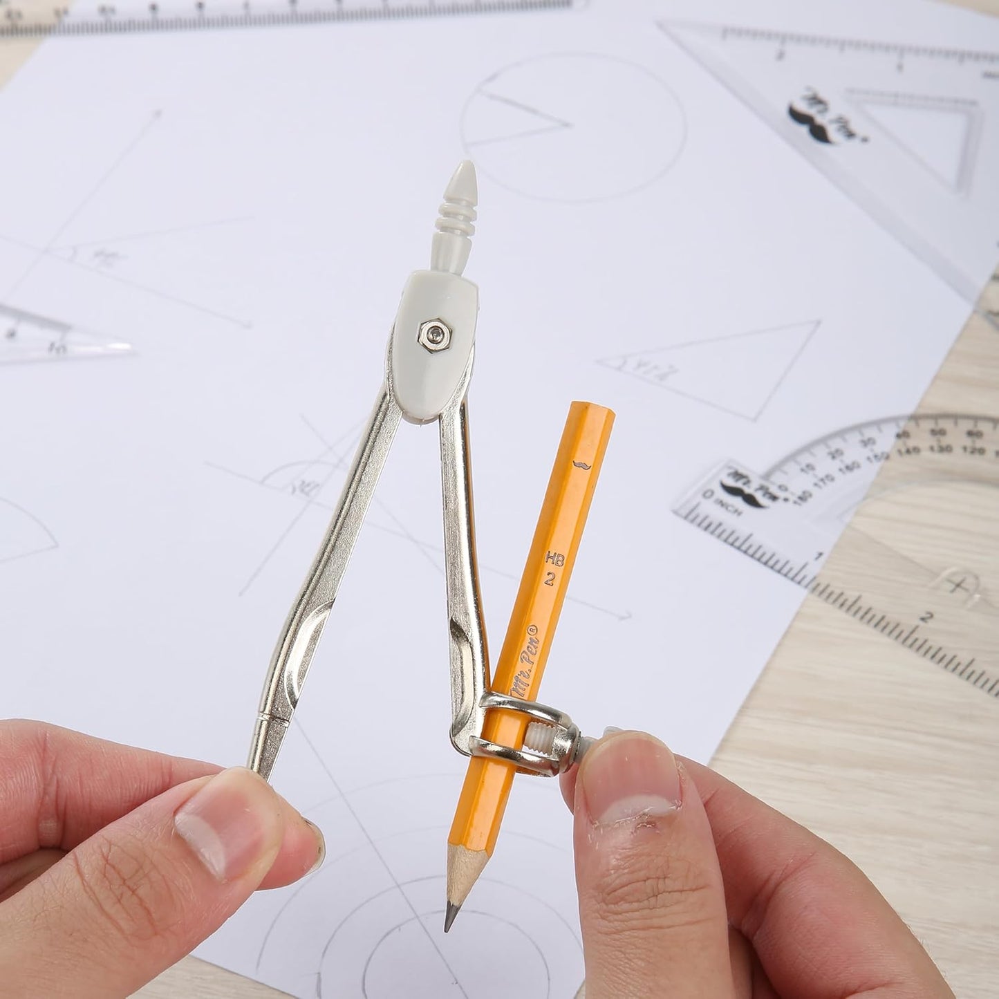 Mr. Pen- Geometry Set, 13 pcs, Compass for Geometry Compass, Geometry Kit Set with Shatterproof Storage Box, Math Compass, Geometry Set for School, Compass Math, Protractor and Compass Set, Grey