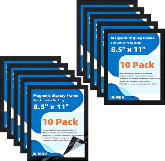 Magnetic Sign Holder 8.5 x 11-10 Pcs Double Sided Magnetic Frames for Refrigerator Reusable Adhesive Frames for Walls Window Door Sign Holder PVC Magnetic Picture Frame Document Holder
