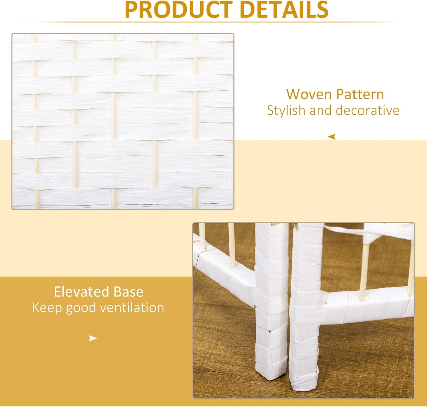 NicBex Room Divider 4 Panel Room Dividers with Woven Paper Design Partition Room Dividers and Folding Privacy Screens 5.6 FT Wall Divider for Office, Room Separation,63.6" W x 0.5" D x 67" H, White