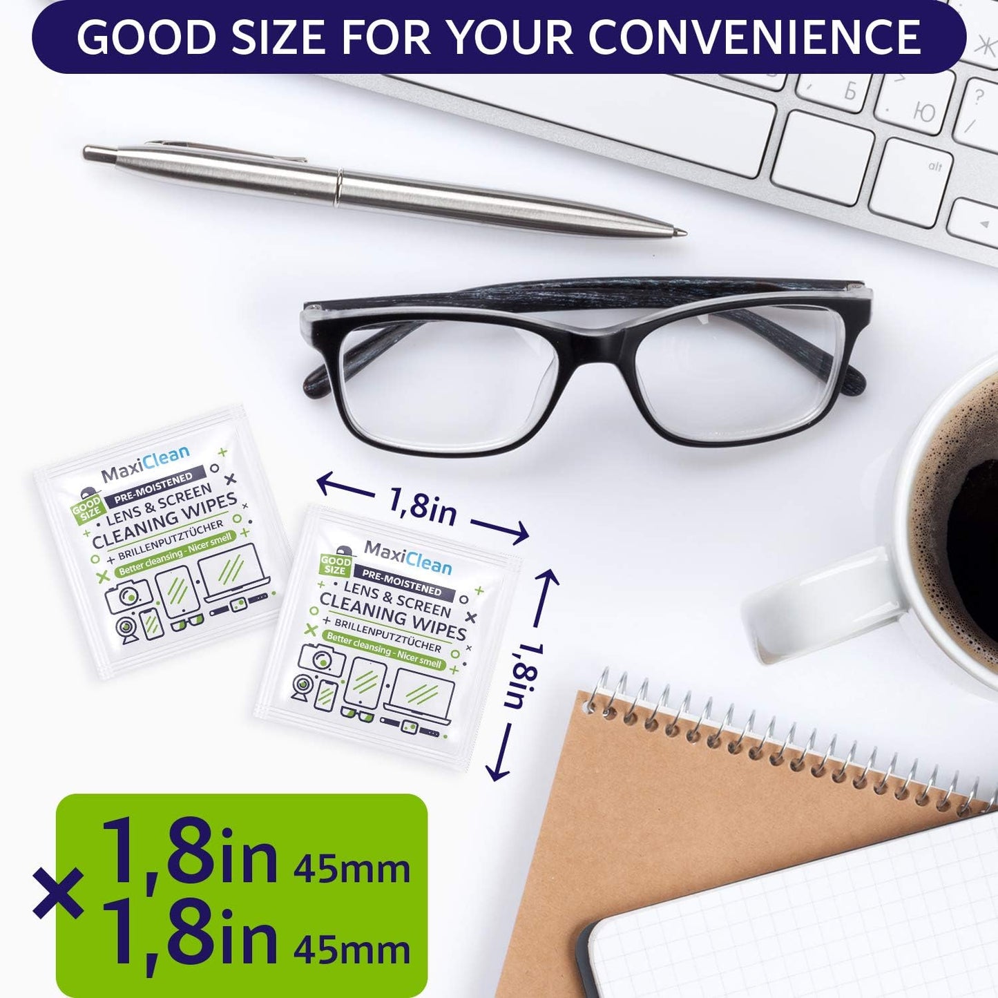440 Pack Lens Wipes for Eyeglasses Pre-Moistened, Individually Wrapped Streak-Free Cleaning for Glasses & Laptop Screens, Glasses Cleaner Wipe Bulk 5.5 x 4.7 Inch, Sunglasses & Phone Wipe