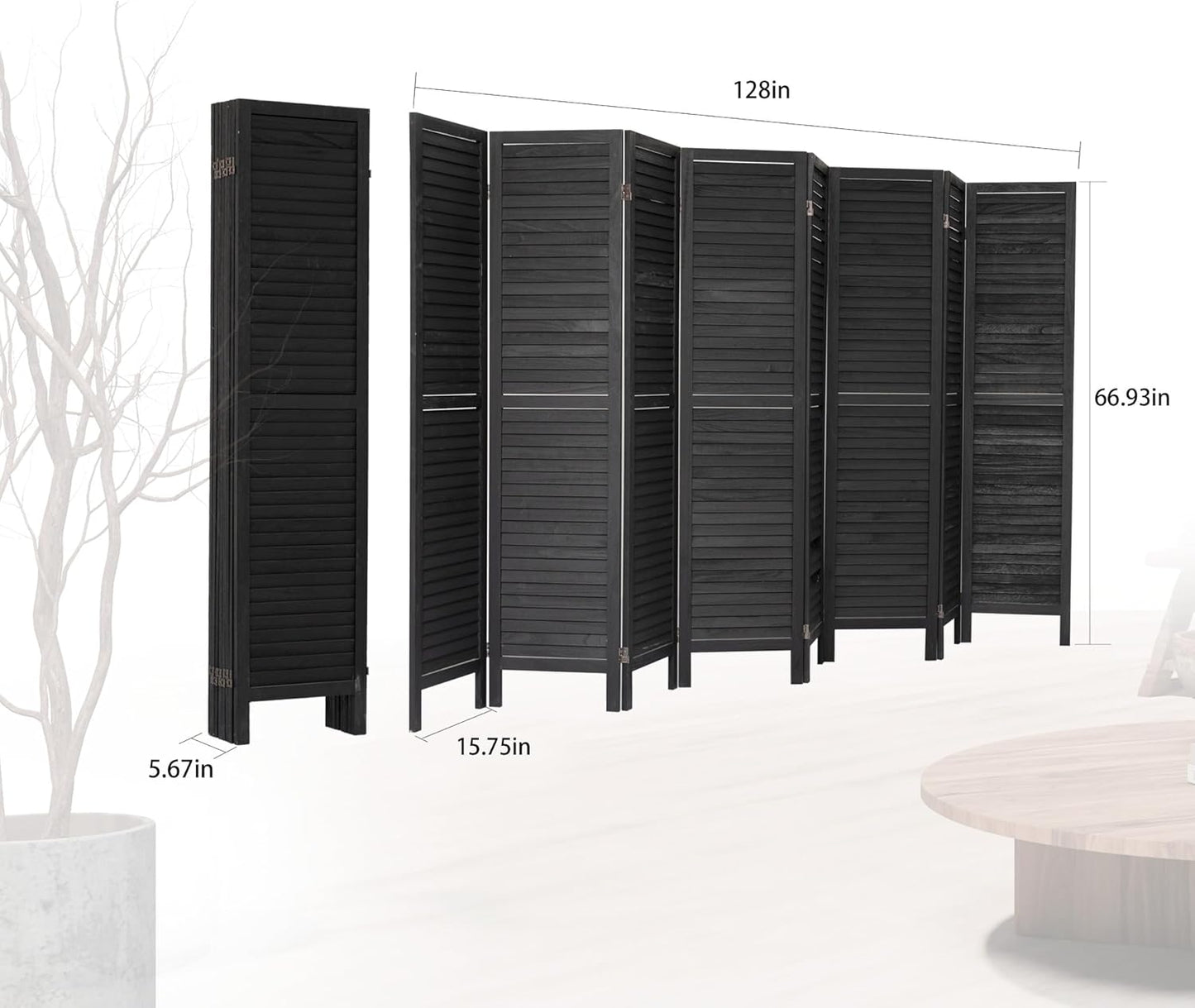 NicBex 8 Panel Room Divider,5.6FT Wood Room Dividers,Folding Privacy Screens Portable Freestanding Partition Wall Dividers for Room Separation,Home Bedroom Office,Black