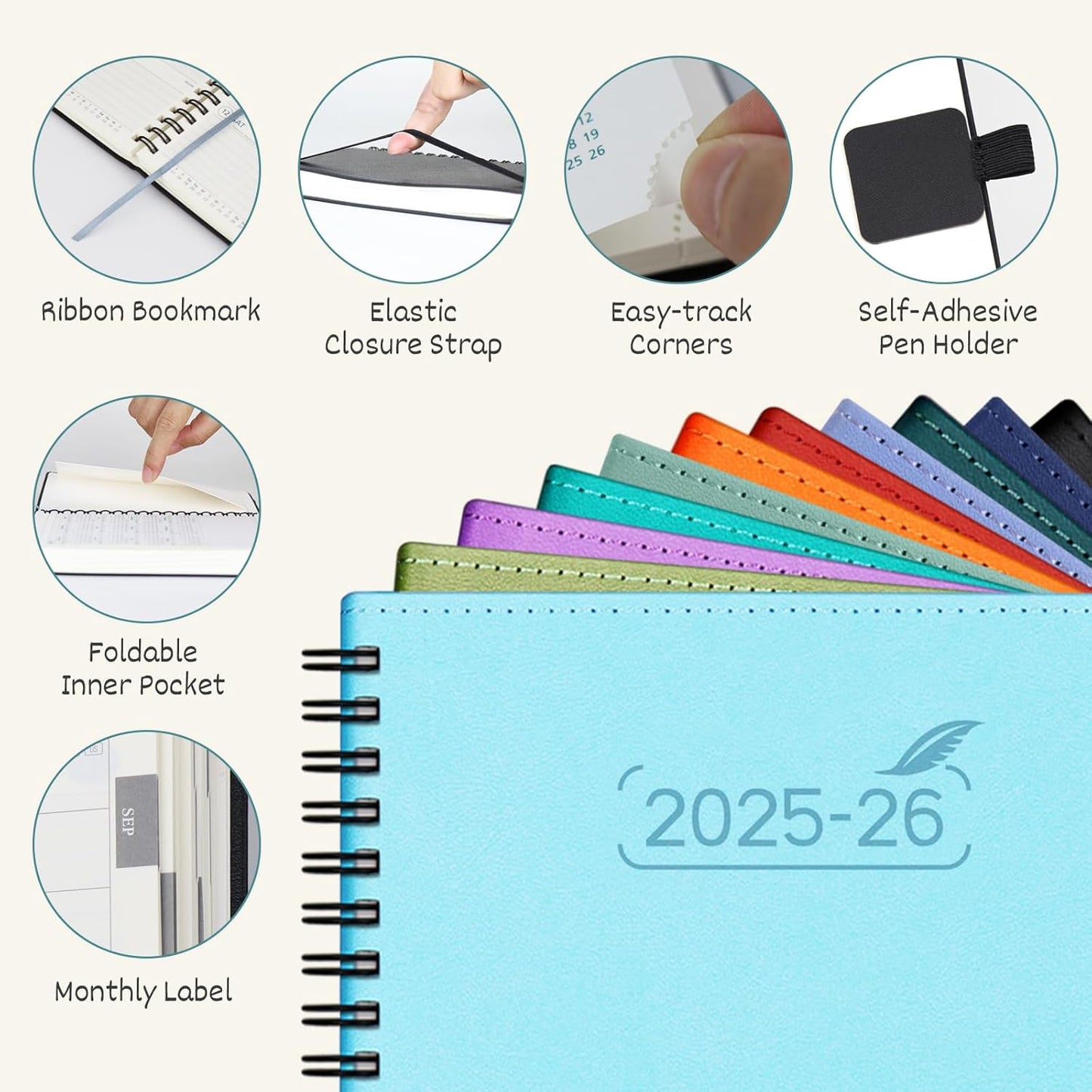 BEZEND Pocket Planner 2025-2026 Weekly and Monthly, 3.5" x 6" Academic Planner (Jul 25-Dec 26) 18-Month Mid-Year Calendar Book, Storage Pocket, Pen Holder, PU Leather Softcover, Spiral - Dark Green