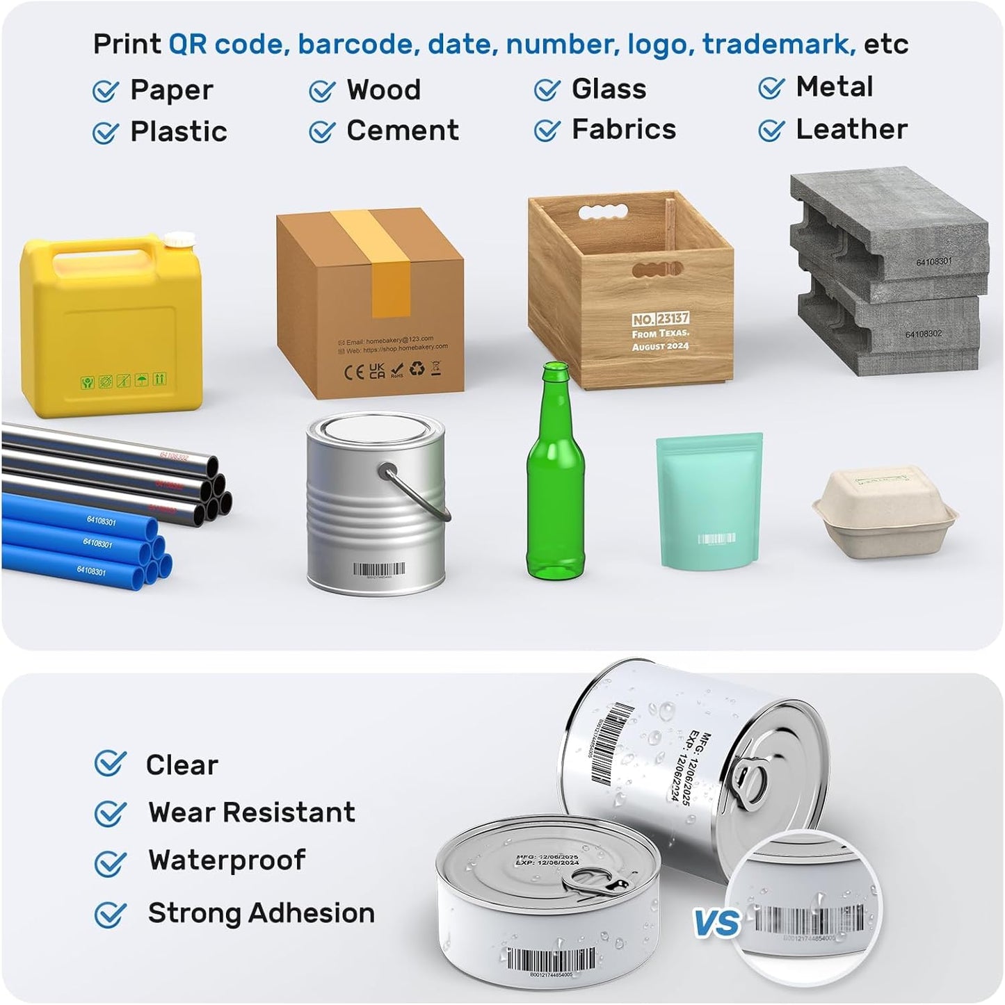 BENTSAI Handheld Inkjet Printer BT-HH6205BL Upgraded with 16H Long Lasting 0.5Inch Use with Photoelectric Sensor for Assembly Line for Date QR Code UPC Barcode Logo Batch Number on Carton Plastic Wood