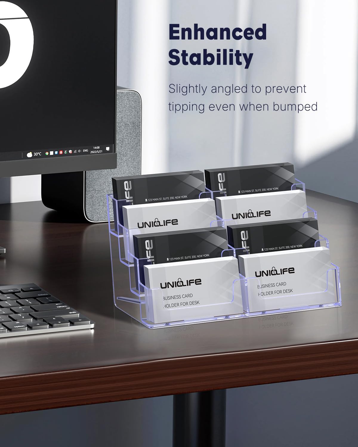 Uniclife 4 Pack Acrylic Business Card Holder for Desk 8 Slots Clear Business Card Display Stand for Men & Women Desktop Business Card Organizer Card Stand for Office Home Exhibition, 480 Card Capacity