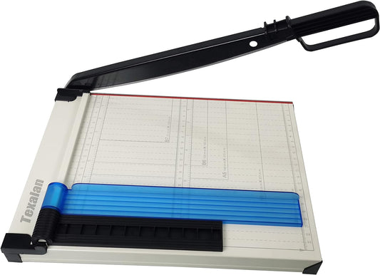 TEXALAN(R) Paper Cutter Letter Size Paper Trimmer 12” Cut Length 12 Sheet Capacity Guillotine Paper Photo Cutter with Magnet Clamp, Paper Guide, Size Guideline
