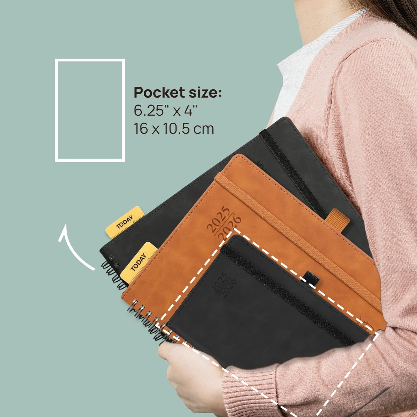 POPRUN Planner 2025-2026 Weekly Notebook for Purse(Pocket Size 4''x 6.25'') Small Academic Calendar (JUL.25 - JUN.26) with Monthly Tabs, Leather Soft Cover, Inner Pocket, 100 GSM - Cerulean Blue