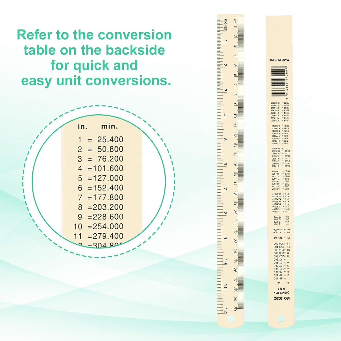 PATIKIL 30cm/12 Metal Ruler, 2 Pack Aluminum Alloy Rulers with Centimeters, Millimeters, Inches and Conversion Table Straight Edge Ruler for Writing Machinist Drafting, Yellow