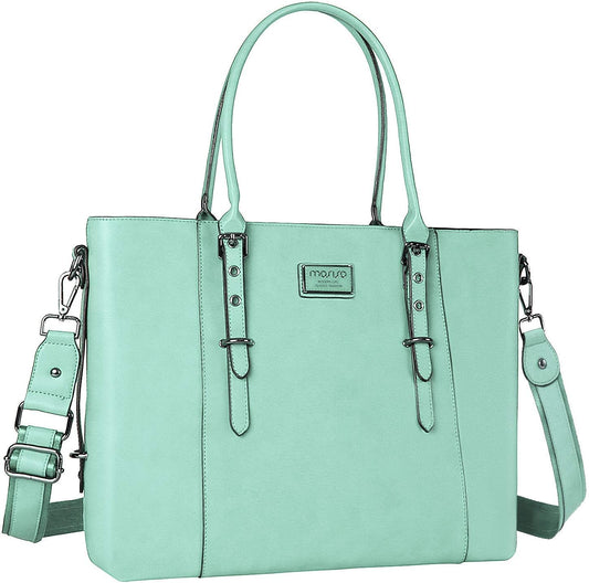 MOSISO PU Leather Laptop Tote Bag for Women, Waterproof Large Capacity Business Work Briefcase Shoulder Laptop Bag