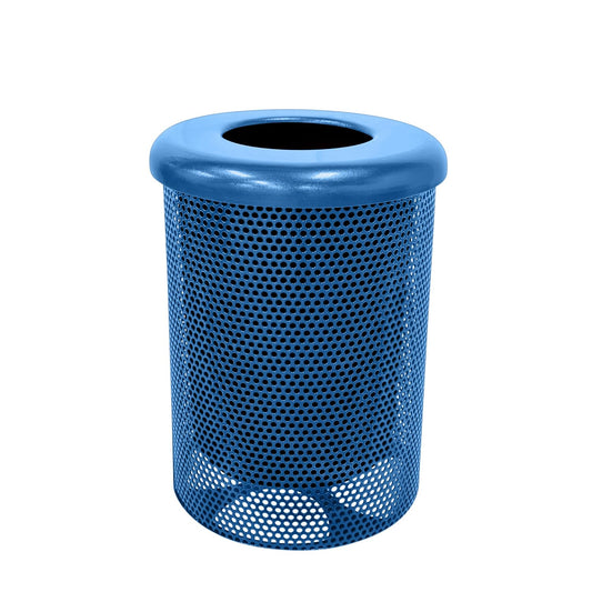 RFT-P-TXTLBL Heavy Duty Round Trash Receptacle with Flat Top, Liner Included, 32 Gallon, Textured Light Blue, Made in America